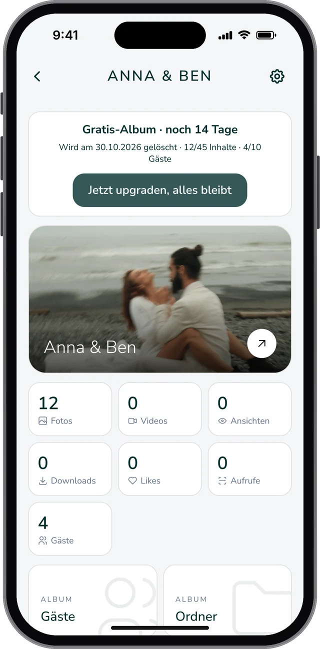 Gratis-Album im Portal: noch 14 Tage, Löschdatum, Inhalte und Gäste